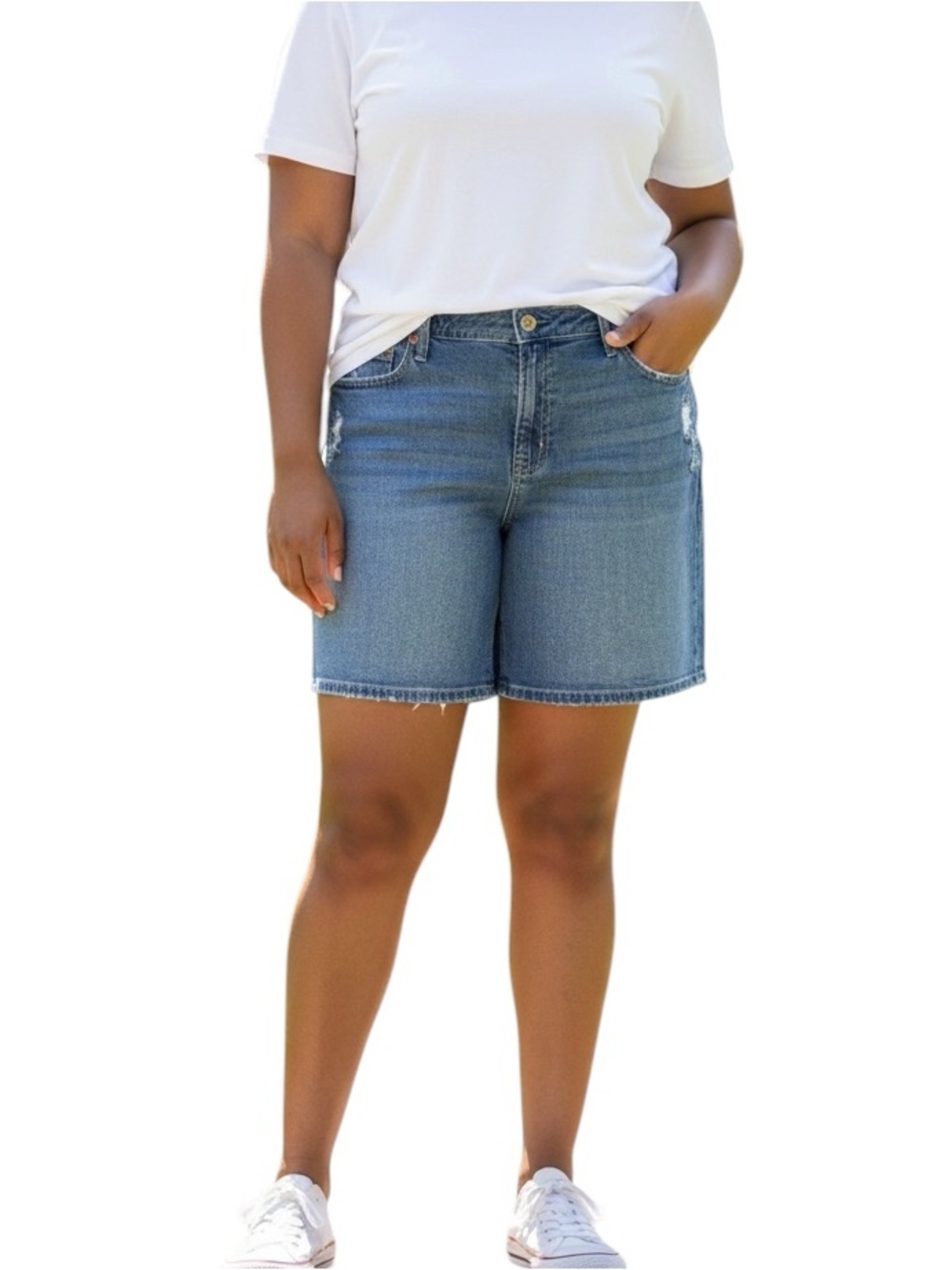 Gap Denim 5” Shorts Blue Distressed Denim Stretch 5 Pocket Medium Wash 16/33